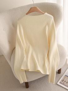 SHEIN Frenchy Plus Size Women's Solid Color Crew Neck Raglan Sleeve Long Sleeve Casual Pullover Sweater, Autumn/Winter