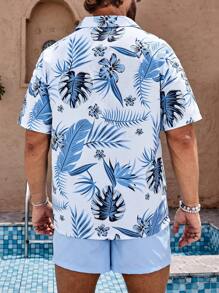 Manfinity VDAYZ Męska koszula na wakacje z krótkim rękawem i jednokolorowe spodenki plażowe, męska koszula hawajska i spodenki, hawajskie - Turkusowy - Zobacz 2