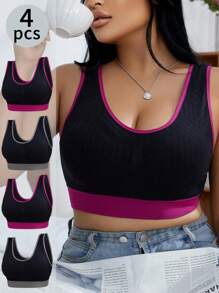 4 件/套对比色无缝大码胸罩