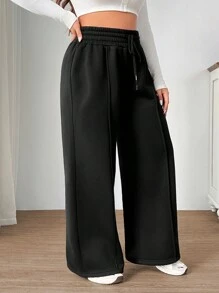 SHEIN EZwear Pantalón de chándal informal con cordón para mujer de talla grande de unicolor