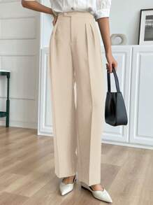 DAZY Women Straight Leg Dress Pants With Asymmetrical Waistline - Beige - View 4