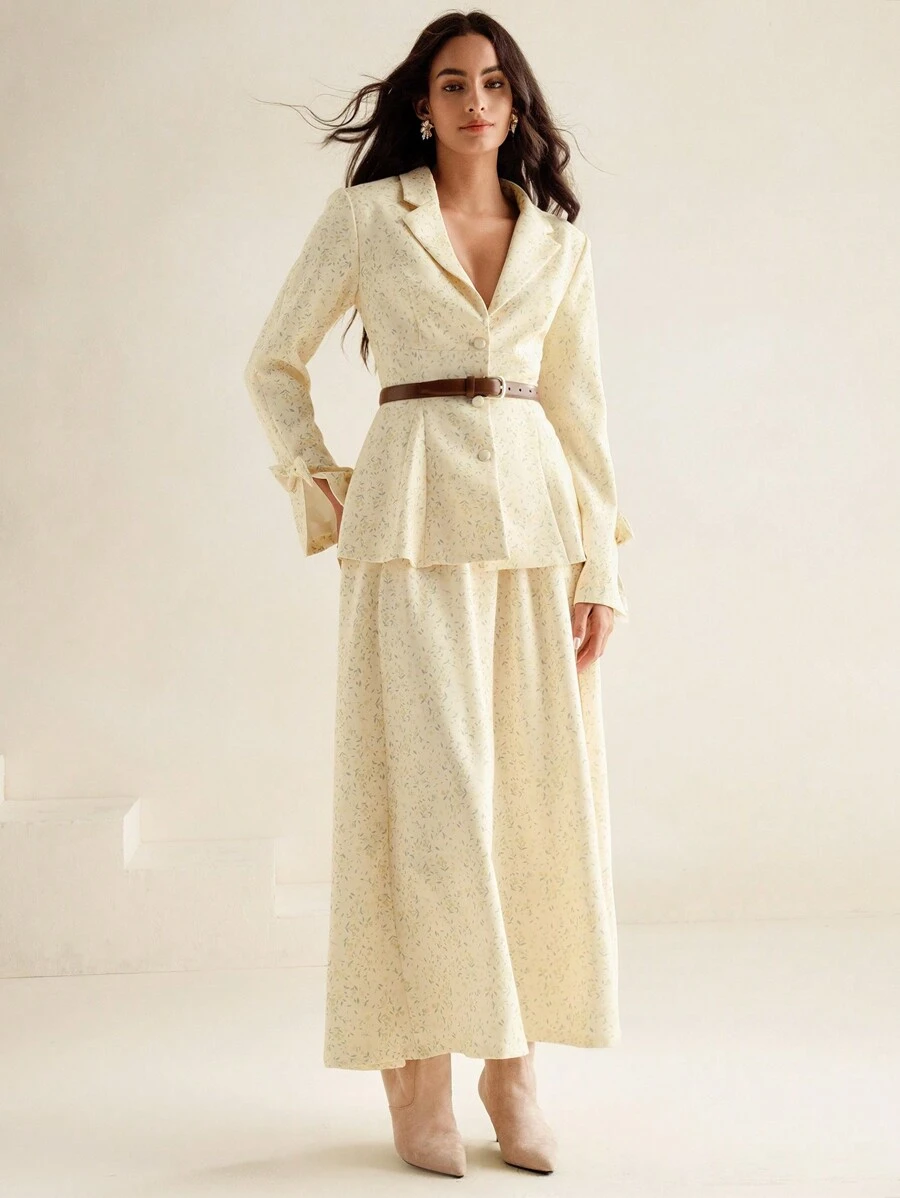 Anewsta Bộ váy bó dài tay phong cách Pháp cổ điển sang trọng dành cho nữ - Màu vàng - Xem 1