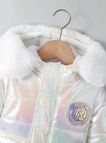 Baby Mädchen gesteppter langer Winter-Parka Mantel mit abnehmbarem flauschigem Kapuzenrand, wasserabweisend und windbeständiges dickes Material, alltagstauglicher Allrounder - Weiss - Übersicht 11
