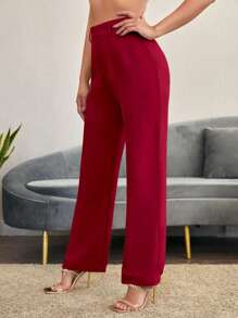 SHEIN LUNE Solid Color Button-Up Casual Straight Leg Pants In Fall/Winter - Red - View 3