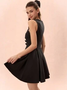 Enchnt Women Solid Color Thick Strap Sleeveless Dress - Black - View 3