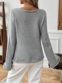 SHEIN Maternity Solid Color Crew Neck Casual Long Sleeve Sweater, For Winter - Grey - View 2