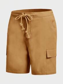 Manfinity Homme Men's Solid Color Front Tie Pocket Simple Casual Shorts - Yellow - View 2