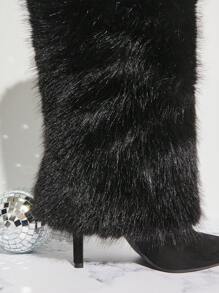 SHUZIA Women's Pointy Toe High Heel Fluffy Fur Knee High Boots Holiday Vacay Vibe For And Summer Shoes Spring Shoes Spring Break Easter - Black - View 5