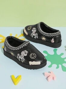 Mini mi 畅销儿童拖鞋木屐，带编织领口 - 超级舒适、甜美、百搭、温馨，非常适合全天休闲 - 黑色 - 查看 3