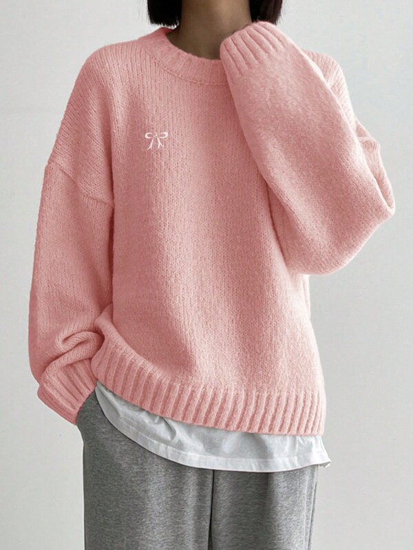 DAZY Loose Fit Solid Color Drop Shoulder Knit Sweater, Autumn/Winter