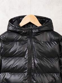 SHEIN Sudadera con capucha acolchada oversize para niños preadolescentes - Negro - Ver 3