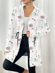SHEIN LUNE Áo khoác hoodie thường ngày in họa tiết hoa toàn thân có khóa kéo toàn bộ phía trước dành cho nữ - Nhiều màu - Xem 7