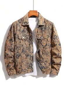 Manfinity Homme 男式全印花纽扣前口袋休闲长袖牛仔夹克 - 彩色 - 查看 1