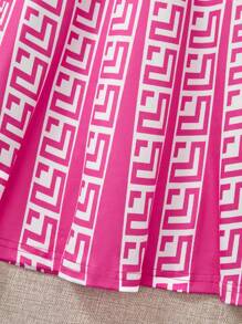 SHEIN Tween Girl Fuchsia Knitted Top & Geometric Patterned Dress 2 Pieces Set - Hot Pink - View 4