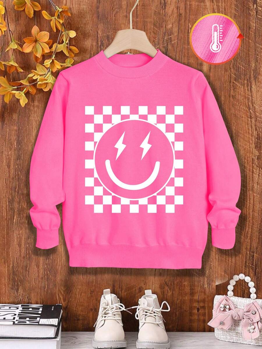 Áo len kẻ caro họa tiết ấm áp thoải mái cho bé gái tuổi mới lớn mùa thu đông - Màu Hồng Tươi - Xem 1