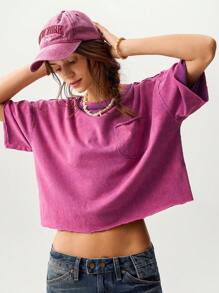 Bohemela Lässiges Damen Kurzarm T-Shirt mit rundem Ausschnitt, Dolmanärmeln und lockerer, kurzer Passform Einfarbig