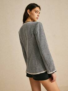 Poéselle Manteau régulier élégant à simple boutonnage à rayures et manches longues pour femme, automne-hiver