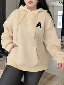 Dazy Plus 加大码连帽字母印花宽松保暖内衬运动衫，秋季服装