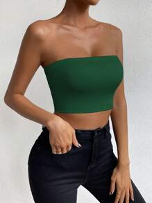 Zolique Top tubo de unicolor simple para mujer - Verde - Ver 6