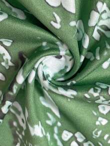 SHEIN 大码女式碎花圆领短袖连衣裙 - 綠色 - 查看 6