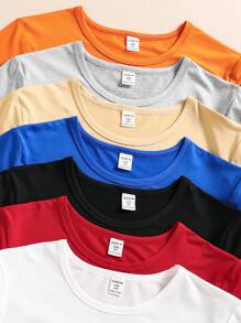 7pcs/Set Tween Boy Casual Crew Neck Solid Color Pullover Knit T-Shirts, School, Campus, College - Multicolor - View 4
