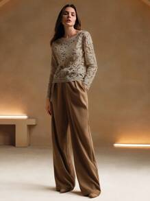 Anewsta 钩编优雅复古镂空圆领长袖