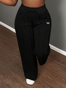 Slaydiva 休闲灰色宽松直筒裤 - 黑色 - 查看 7