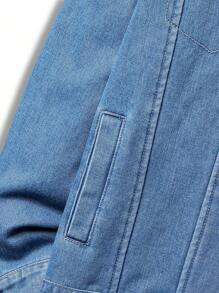 Teen Boys' Thicken Padded Casual All-Match Denim Jacket Coat, Autumn And Winter - Medium Wash - View 5