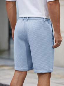 HIMLAND 男士纯色梭织中腰直筒休闲短裤，适合春夏季，老款 - 淺藍色 - 查看 2