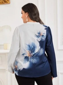 Lacomfia Camisa de manga larga con estampado floral para mujeres de talla grande