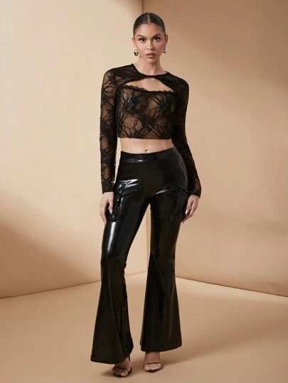 Lumalex 秋季感恩节新年感恩节狂欢节正式舞会新年夜蕾丝扭结前襟长袖上衣，性感优雅休闲秋季装扮