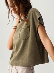 Bohemela 女式做旧洗漱袋圆领宽松 T 恤 - 橄欖綠 - 查看 5