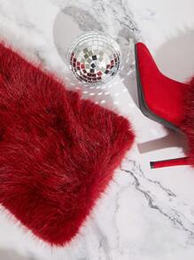 SHUZIA Women's Fluffy Fur Knee High Comfy Puff Pointy Toe Heel Boots Christmas Holiday Vacay Vibe For Fall And Winter New Year Holiday Valentine Gifts Summer Shoes Valentines Spring Shoes - Burgundy - View 7