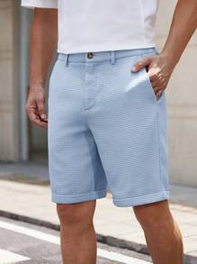 HIMLAND 男士纯色梭织中腰直筒休闲短裤，适合春夏季，老款 - 淺藍色 - 查看 6