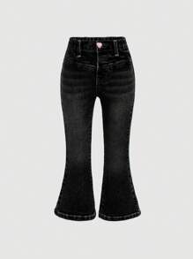 SHEIN 年轻女孩弹性腰部喇叭腿牛仔裤