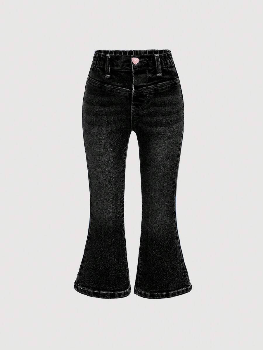 SHEIN 年轻女孩弹性腰部喇叭腿牛仔裤