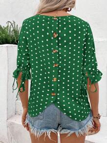 SHEIN LUNE Lässiges Hemd mit geknöpfter Rückseite und Polka Dot-Print Große Größen