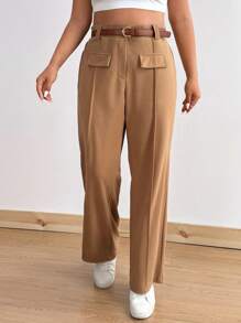 Calvaya Quần dài màu trơn thanh lịch đa năng cỡ lớn - Màu Khaki - Xem 7