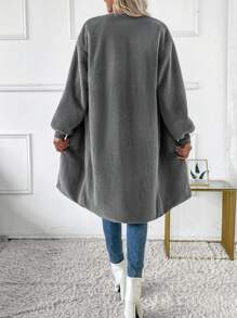 SHEIN LUNE Women's Open Front Fluffy Long Cardigan Fluffy Regular Sweater Thermal Fall Cloth For Women - Grey - View 2