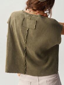 Bohemela 女式做旧洗漱袋圆领宽松 T 恤 - 橄欖綠 - 查看 4