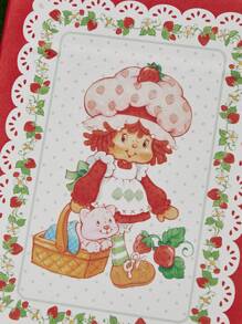 Strawberry Shortcake X SHEIN 1 件装卡通人物草莓图案便携式折叠化妆镜，礼品创意 - 紅色 - 查看 2