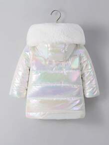 Baby Mädchen gesteppter langer Winter-Parka Mantel mit abnehmbarem flauschigem Kapuzenrand, wasserabweisend und windbeständiges dickes Material, alltagstauglicher Allrounder - Weiss - Übersicht 9