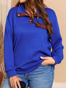EMERY ROSE Plus Size Women's Blue Zip Up Sweatshirt,Fall Women Clothes - Blue - View 6