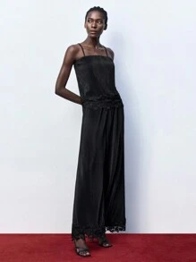 Maija Women's Black Solid Color Lace Patchwork Camisole For Autumn - White - View 3