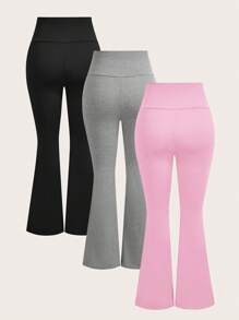 SHEIN EZwear 3pcs/Pack Plus Size Flared Pants For Spring