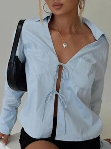 INAWLY Blouse à nouer à l'avant pour femmes, Chemise décontractée