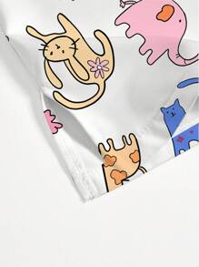 PopScrub 可爱卡通动物和花卉印花护士制服手术上衣 - 白色 - 查看 4