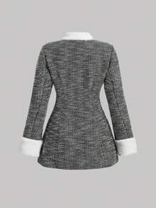 SHEIN MOD Áo khoác Blazer dài dự tiệc phong cách cung điện cổ điển cỡ lớn đính nút ngọc trai giả - màu đen - Xem 2