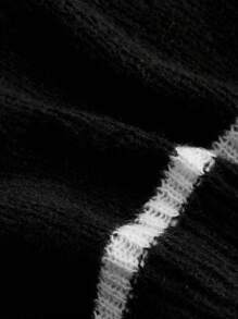 SHEIN MOD Plus Size Sweet Vintage Bowknot 3D Flower Knit Top - Black and White - View 4