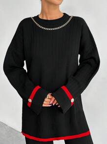 RueChic Ensemble Deux Pièces Pull À Épaules Tombantes Et Pantalon Pull Pour Femme